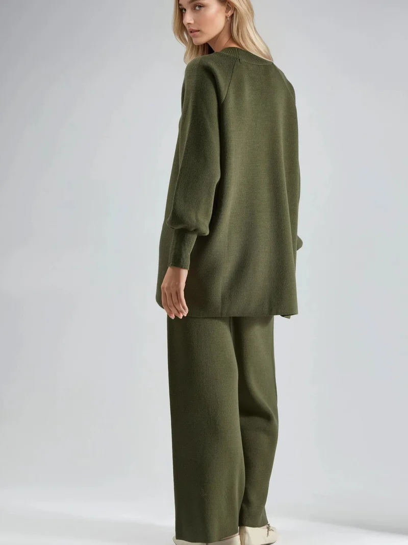 My Fashion Khaki Green MY FASHION Loose Fit Sweater & Pants Knit Co-ord Set for Women | Best Price UAE